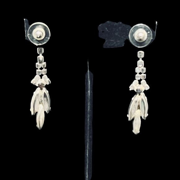 Vintage Silver Tone With Purple And Clear Glass Rhinestones Pierced Earrings - Picture 5 of 7